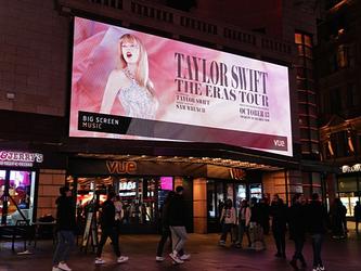 Taylor Swift eras tour digital poster for cinema screening on a cinema in London